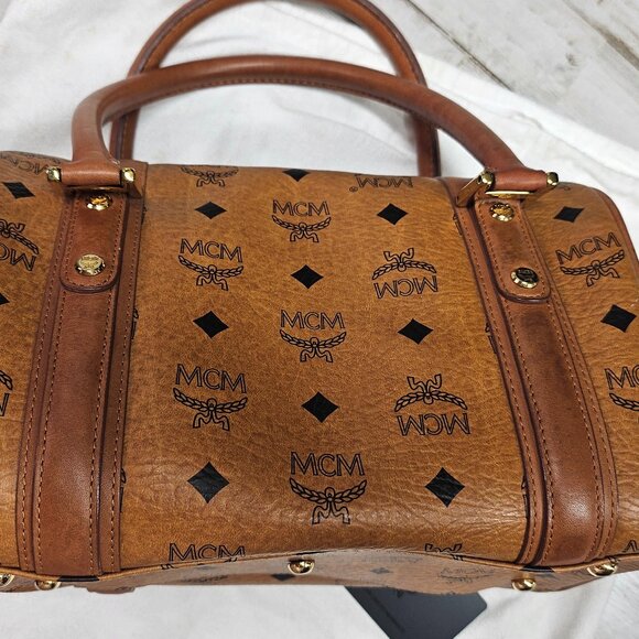 MCM Cognac Visetos Boston Satchel Bag Authentic | Medium Size | Dust Bag - Picture 4 of 10